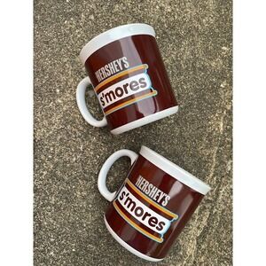 Hersheys Smores Coffee Mugs Set of 2 Galerie Brown White Ceramic Retro Graphic